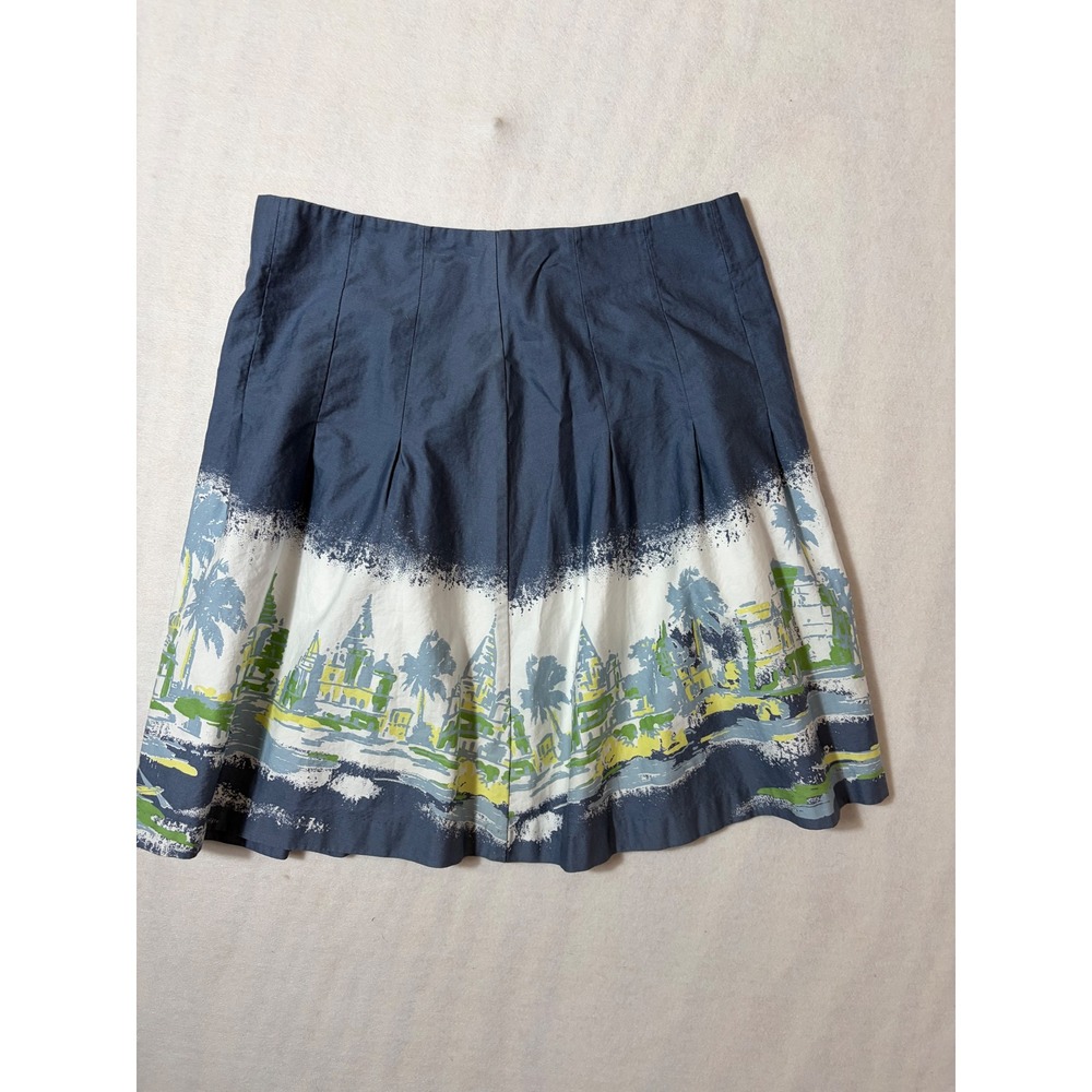 Old Navy Women Blue Tropical Scenic Palm Tree Pleated Mini Skirt 4 Cotton Resort - Picture 5 of 6